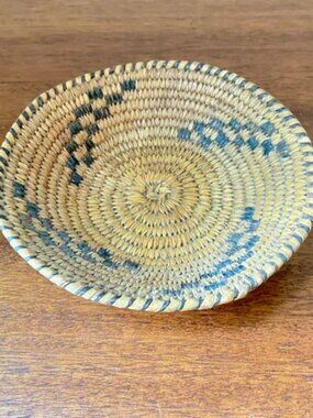 Vintage Native American Hand Woven 7” Round Basket Bowl with Geometric Designs